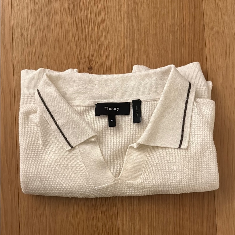 Theory White Brenan Cotton-Linen Polo Shirt XS